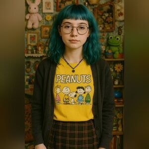 Peanuts Yellow Graphic T Shirt Snoopy Charlie Brown Youth L Fits Adult XS Retro